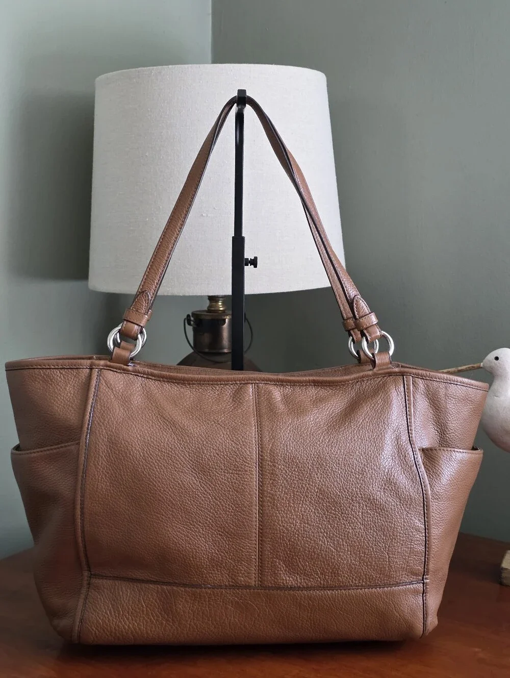Coach Park Carrie F29898 Saddle Tan Pebbled Leather Large Tote Shoulder Bag